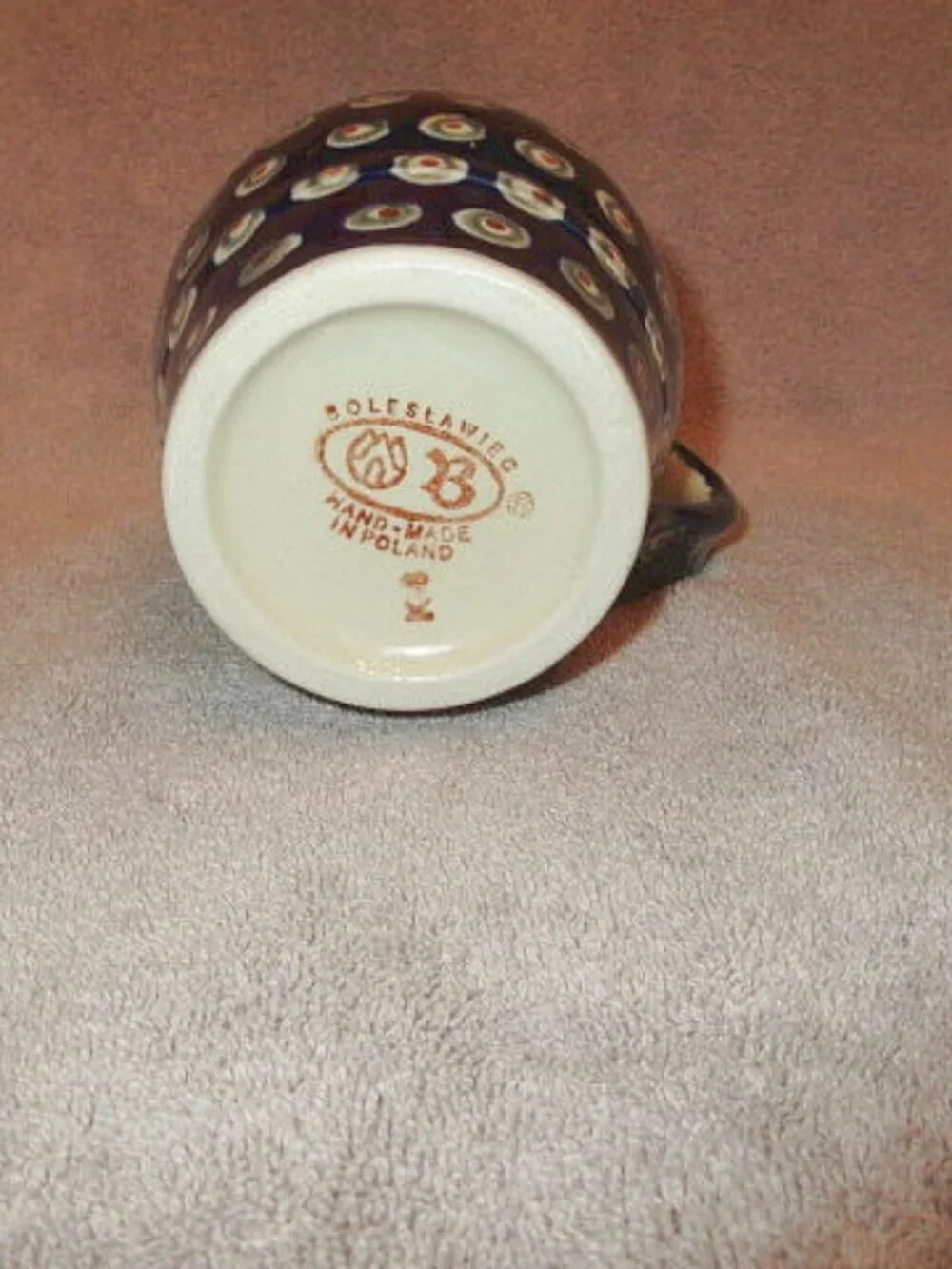 Polish Pottery Blue Eyed Peacock Pitcher Creamer Boleslawiec Painted Stoneware